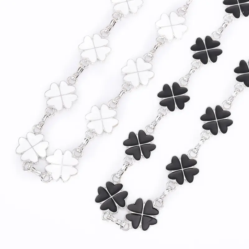 Women's White Clover Hook Waist Belt with Chain Decoration