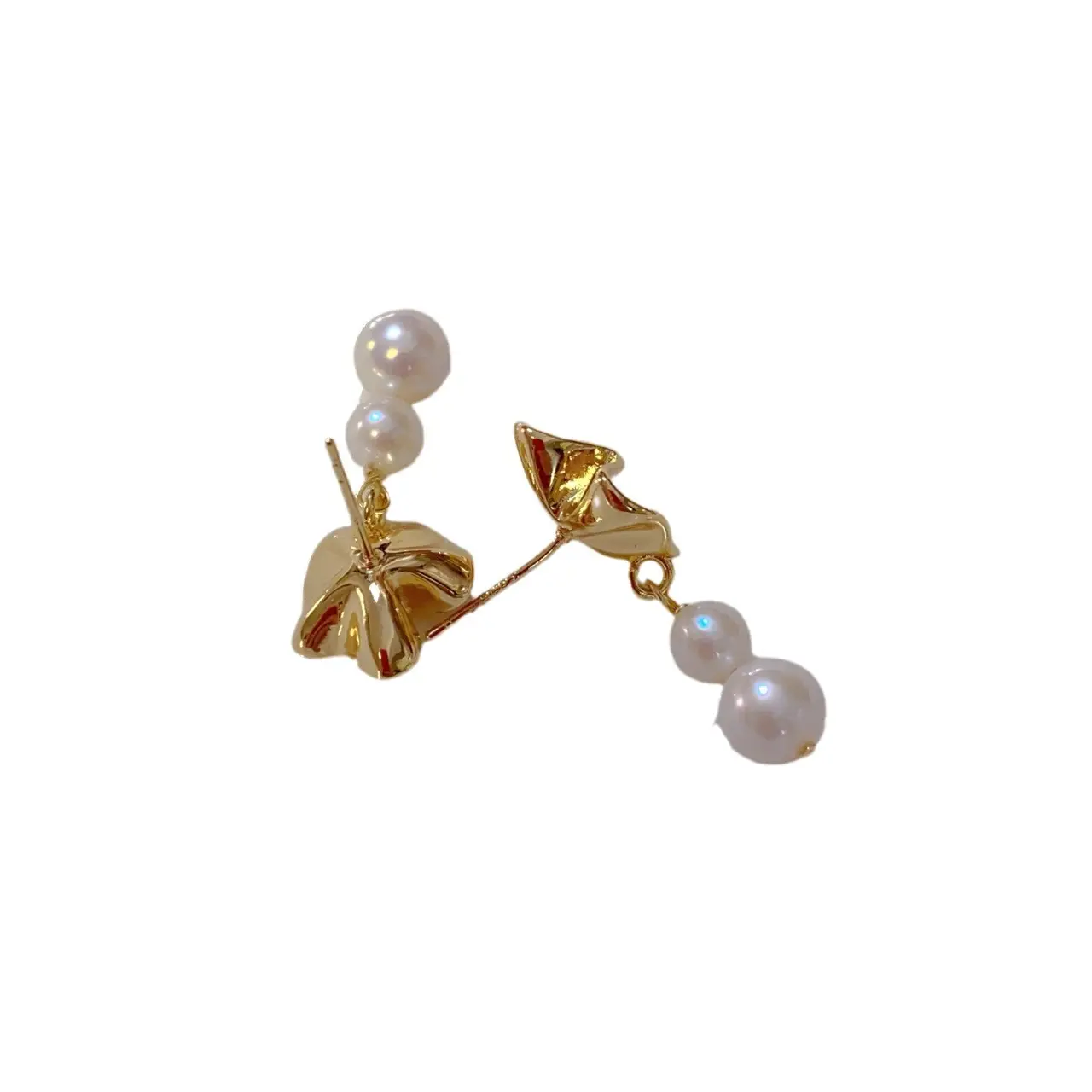 14k Gold Lotus Pearl Earrings for Women - Image 5