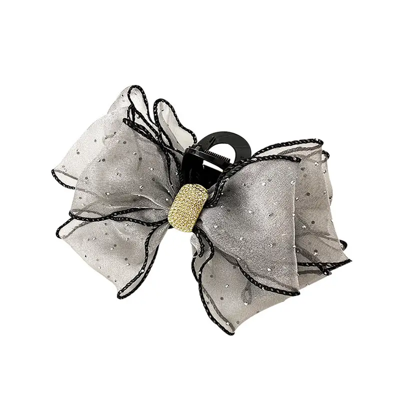Black Sparkly Bow Hair Clip for Women - Image 7
