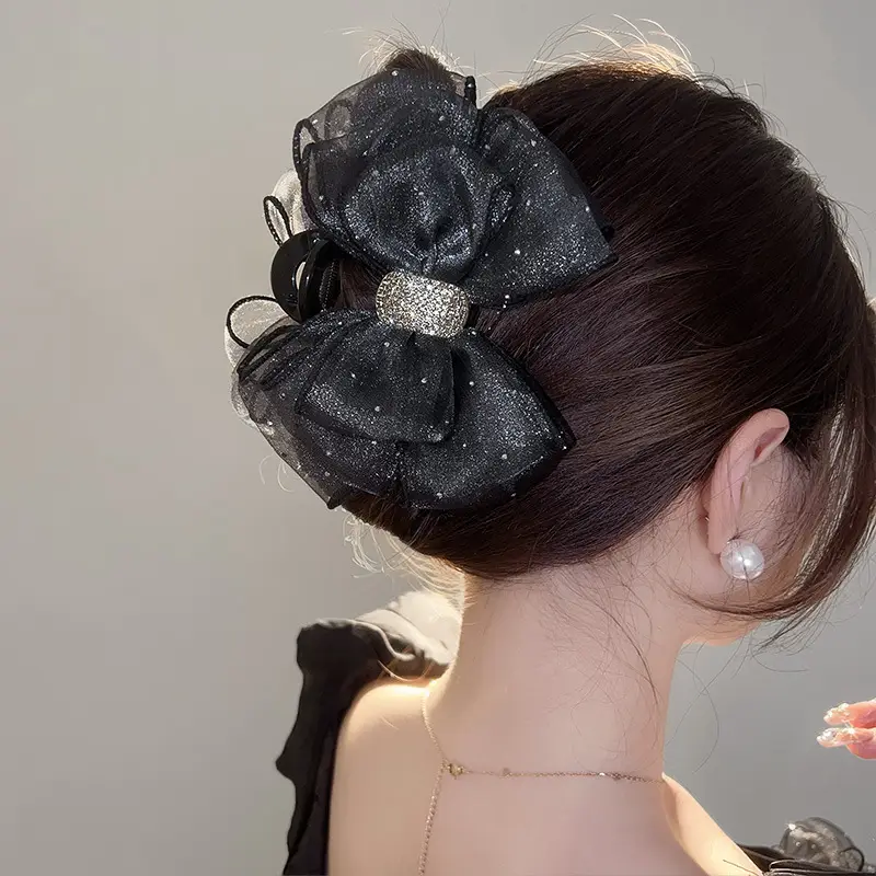 Black Sparkly Bow Hair Clip for Women — feature 4