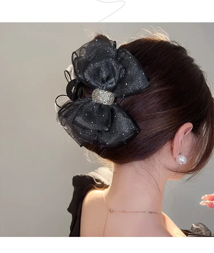 Black Sparkly Bow Hair Clip for Women — feature 6