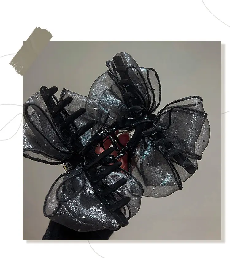 Black Sparkly Bow Hair Clip for Women — feature 7
