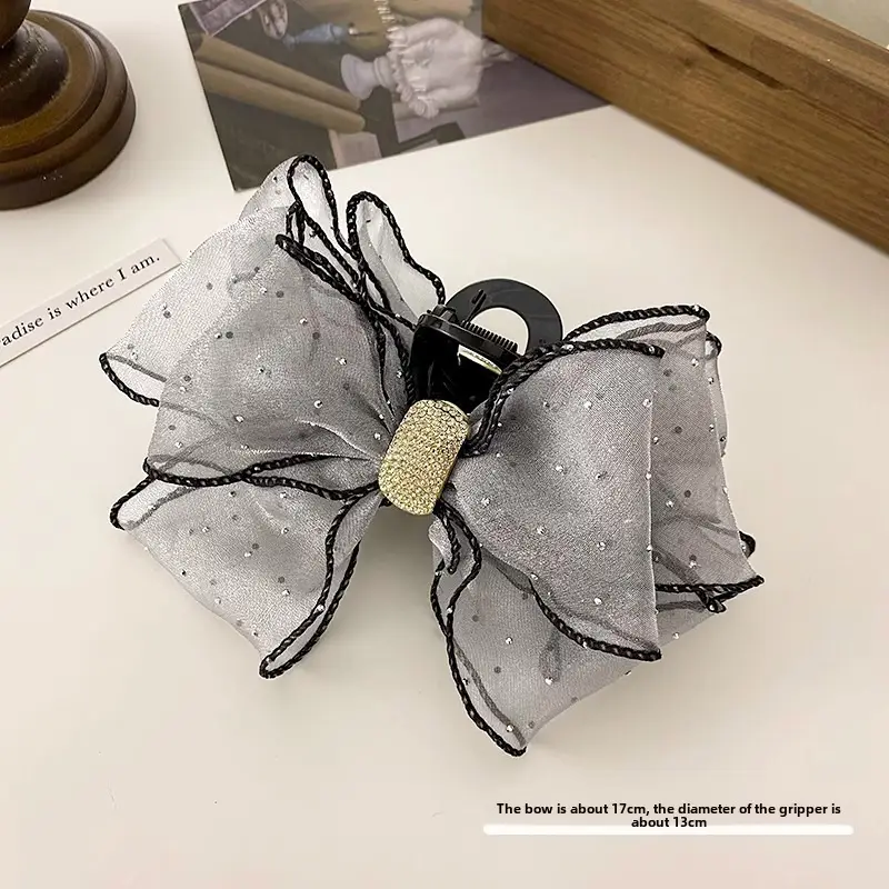 Black Sparkly Bow Hair Clip for Women - Image 2
