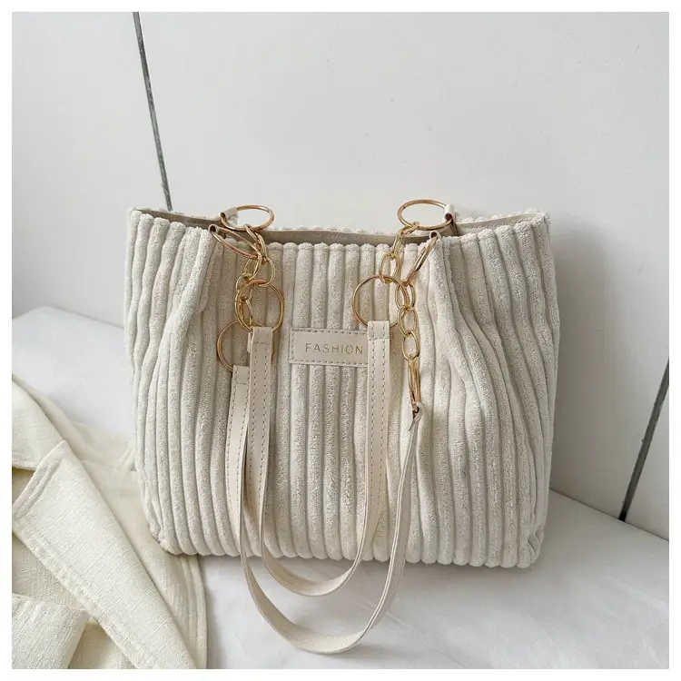 White Knitted Shoulder Bag with Gold Chain for Women — feature 21