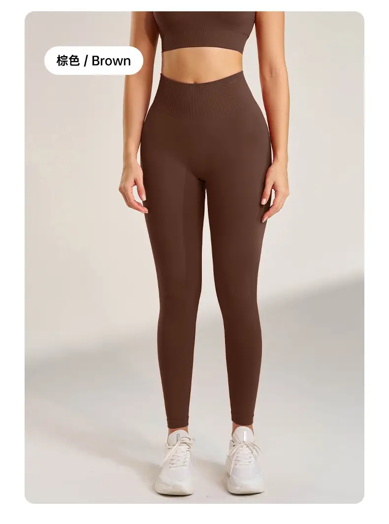Peach Tight-Fitting Yoga Pants with High Waist Design — feature 24