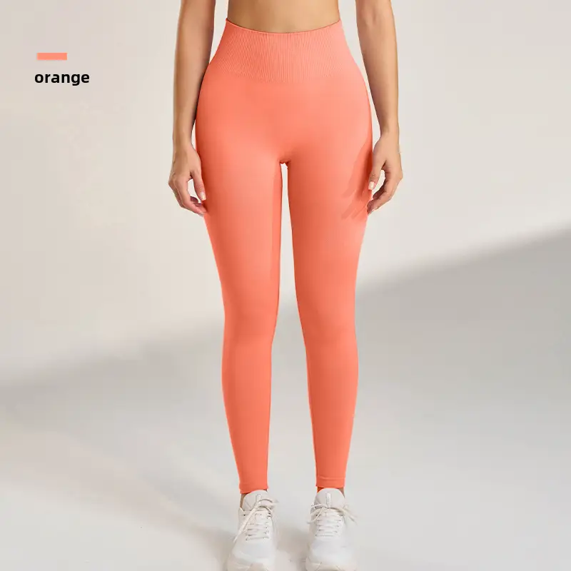 Peach Tight-Fitting Yoga Pants with High Waist Design - Image 2