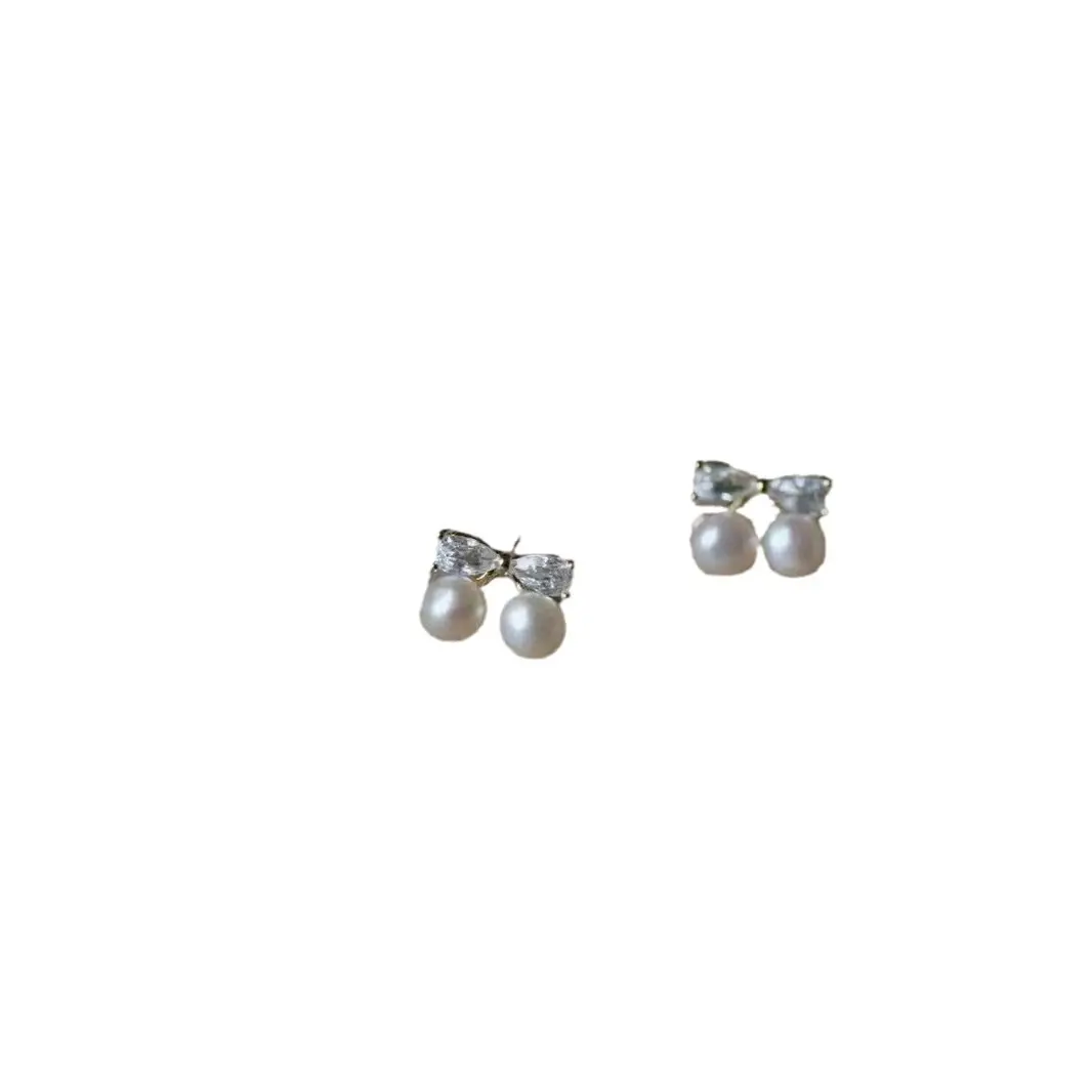 S925 Silver Bow Earrings with Pearl Accents