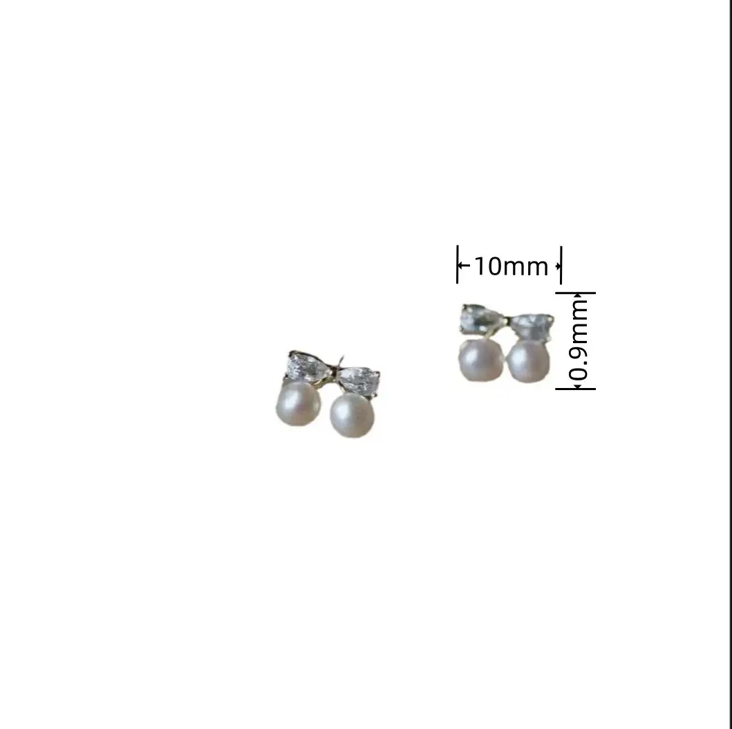 S925 Silver Bow Earrings with Pearl Accents — feature 2