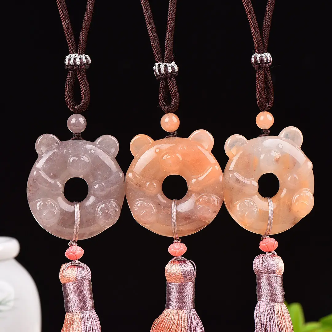 Exquisite Gold Jade Bear Pendant with Tassel - Image 5