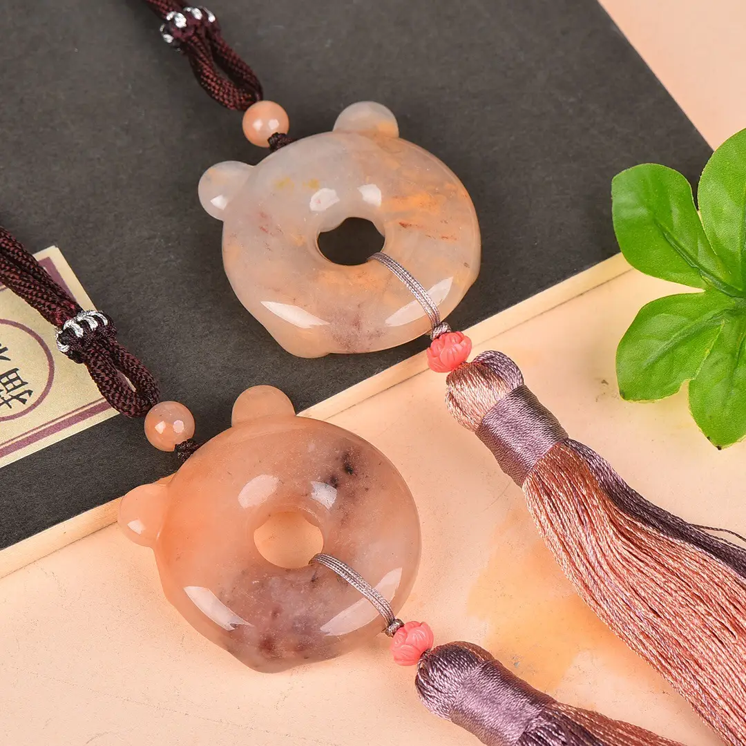 Exquisite Gold Jade Bear Pendant with Tassel - Image 2