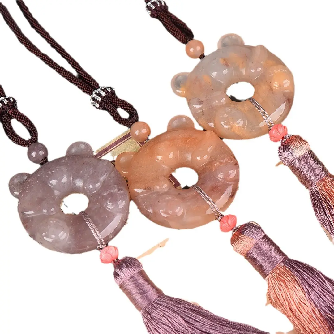 Exquisite Gold Jade Bear Pendant with Tassel - Image 6