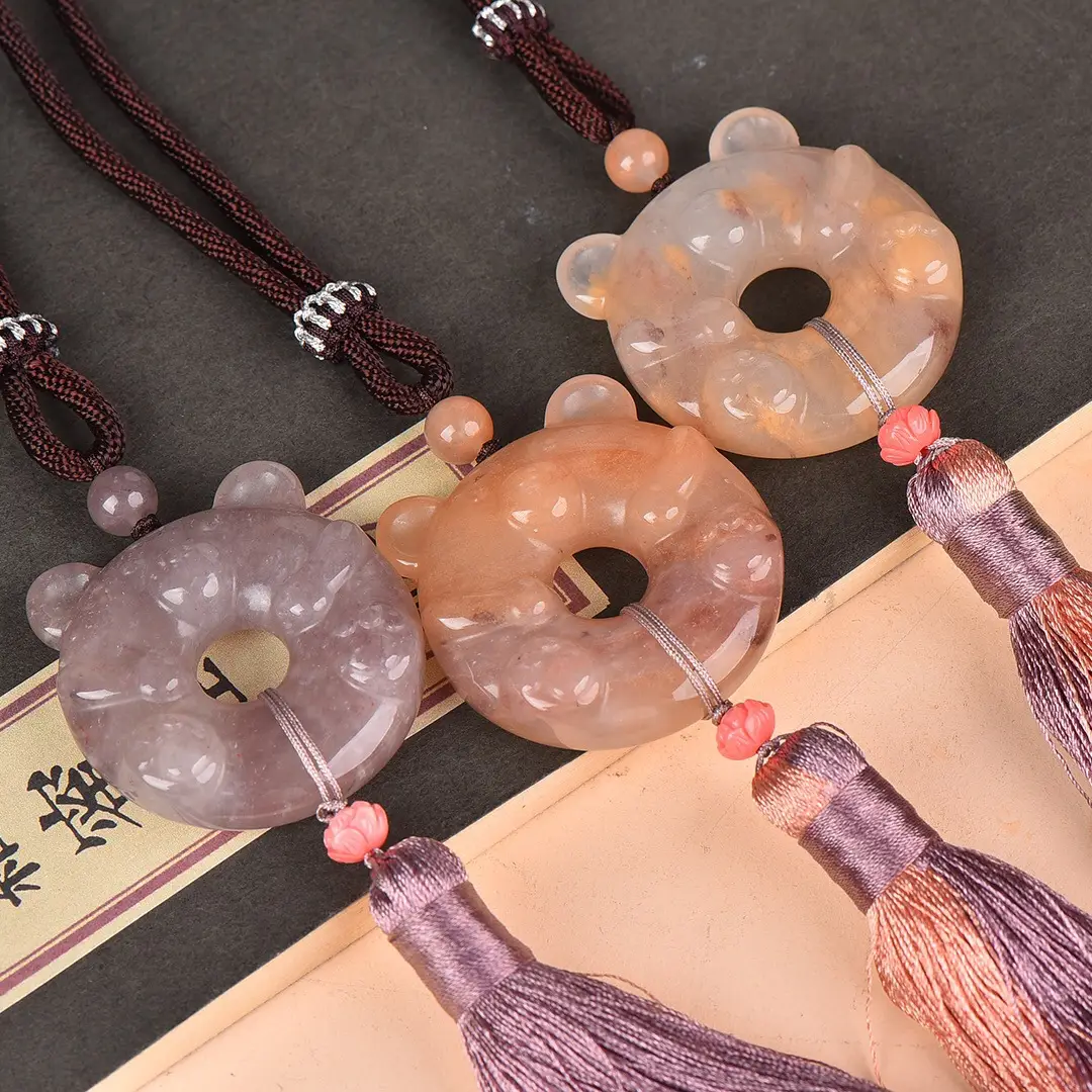 Exquisite Gold Jade Bear Pendant with Tassel — feature 5