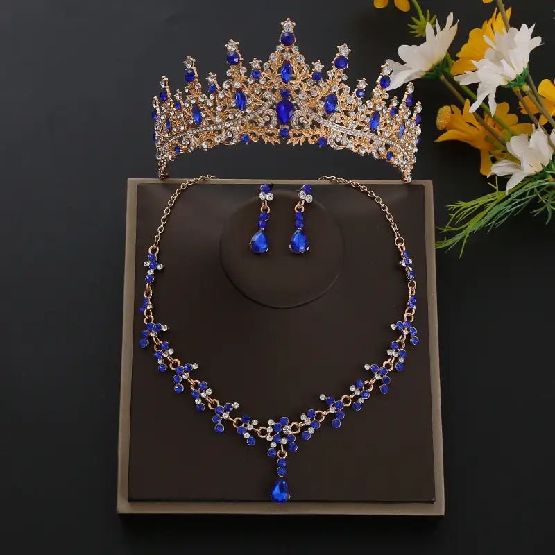 Luxury Rhinestone Bridal Crown & Necklace Set