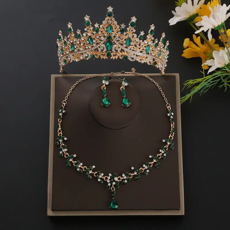 Luxury Rhinestone Bridal Crown & Necklace Set
