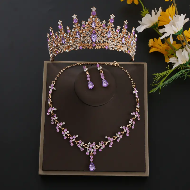 Luxury Rhinestone Bridal Crown & Necklace Set