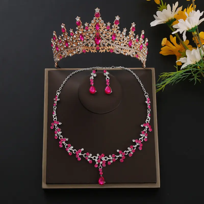 Luxury Rhinestone Bridal Crown & Necklace Set