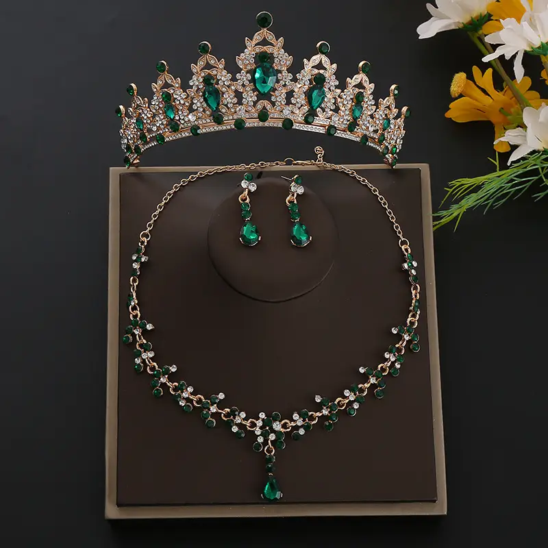 Luxury Rhinestone Bridal Crown & Necklace Set