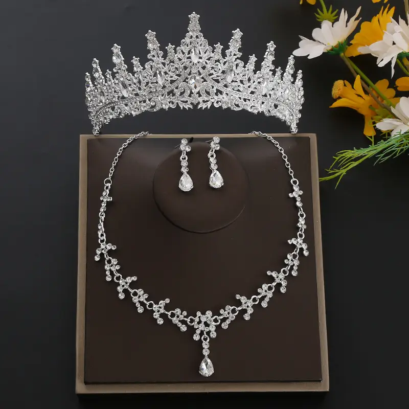 Luxury Rhinestone Bridal Crown & Necklace Set