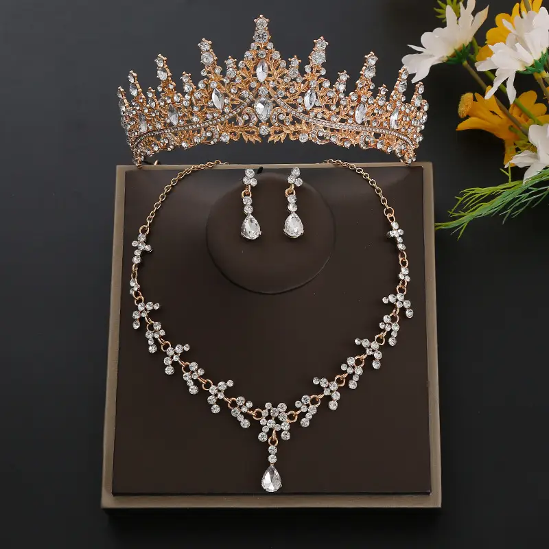Luxury Rhinestone Bridal Crown & Necklace Set