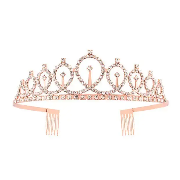 Rose Gold Crystal Crown Headband for Girls Birthday Party - Image 13