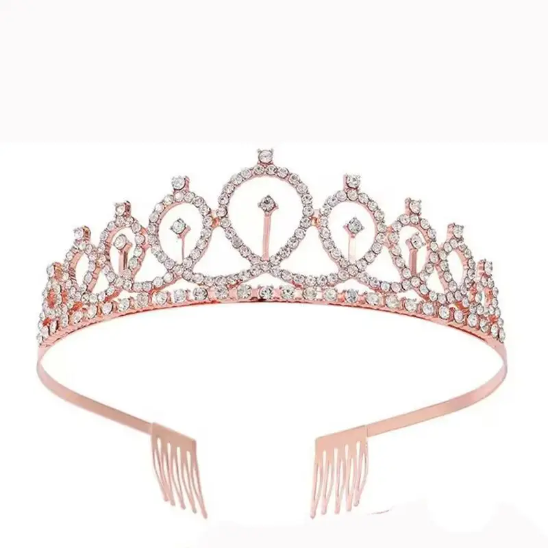 Rose Gold Crystal Crown Headband for Girls Birthday Party - Image 4
