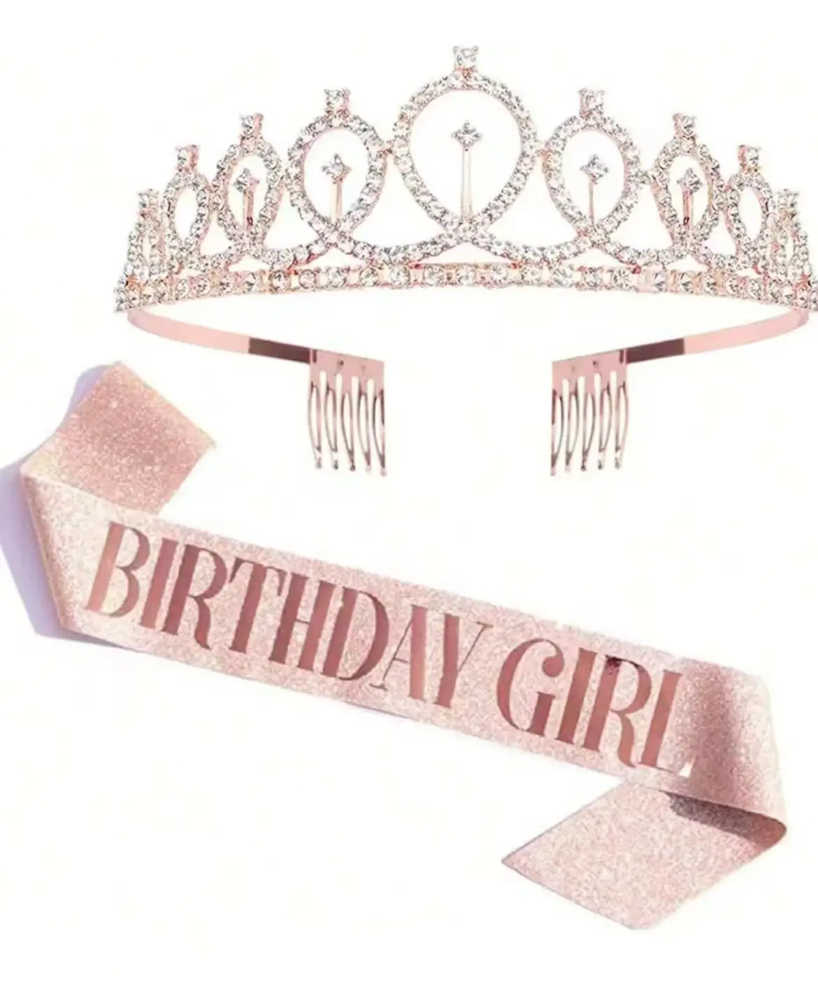 Rose Gold Crystal Crown Headband for Girls Birthday Party - Image 7