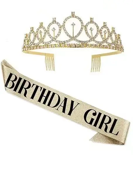 Rose Gold Crystal Crown Headband for Girls Birthday Party - Image 9