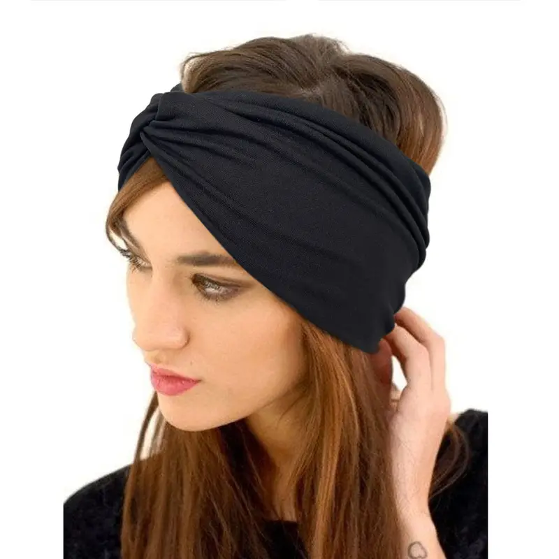 Women's Black Elastic Yoga Headscarf Wide Fit Multi-Color