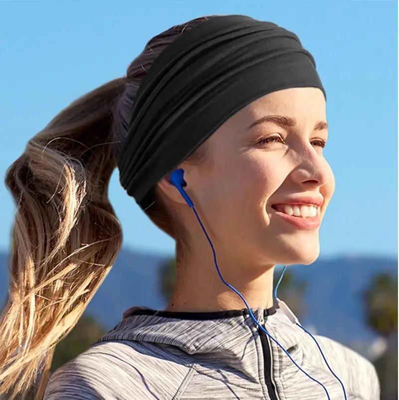 Women's Black Elastic Yoga Headscarf Wide Fit Multi-Color — feature 10