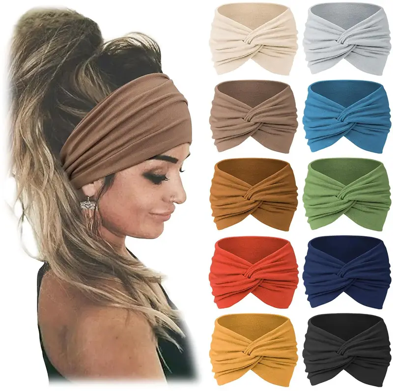 Women's Black Elastic Yoga Headscarf Wide Fit Multi-Color — feature 2