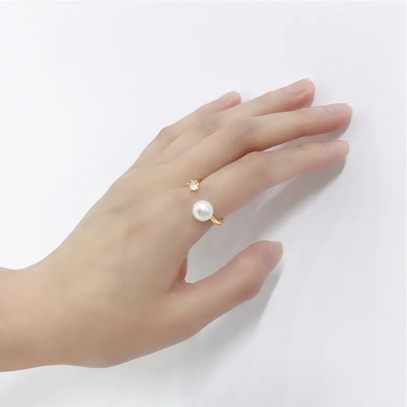 18K Gold Plated Pearl Ring with Zircon Accent - Image 6