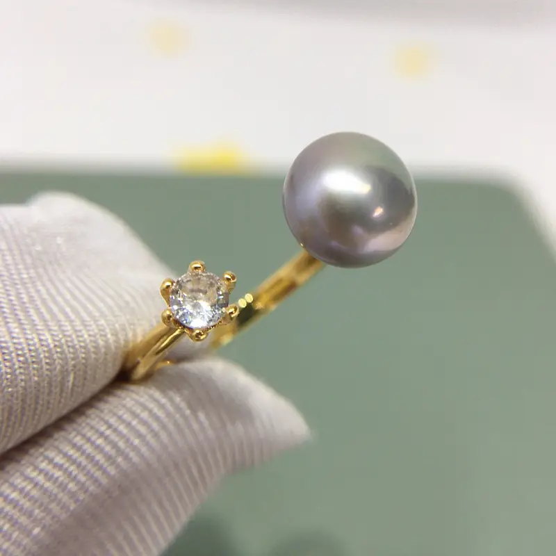 18K Gold Plated Pearl Ring with Zircon Accent — feature 11