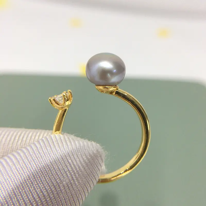 18K Gold Plated Pearl Ring with Zircon Accent — feature 12