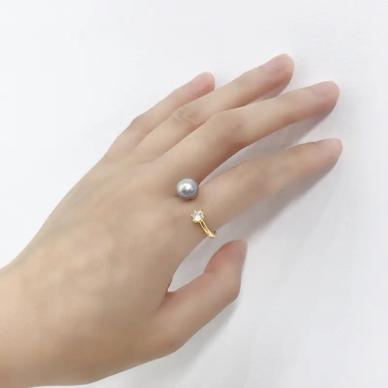 18K Gold Plated Pearl Ring with Zircon Accent — feature 14