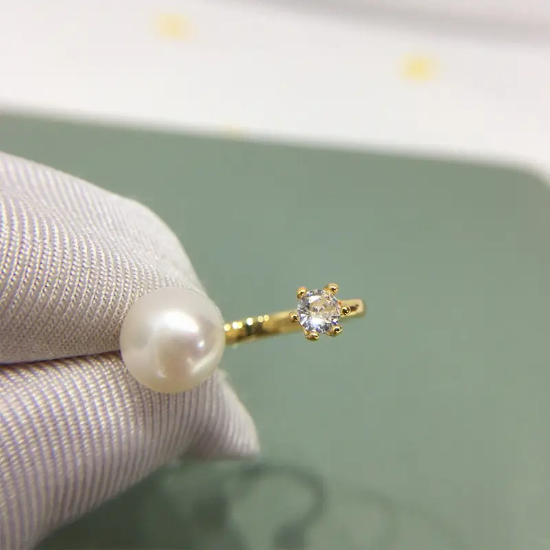 18K Gold Plated Pearl Ring with Zircon Accent — feature 9