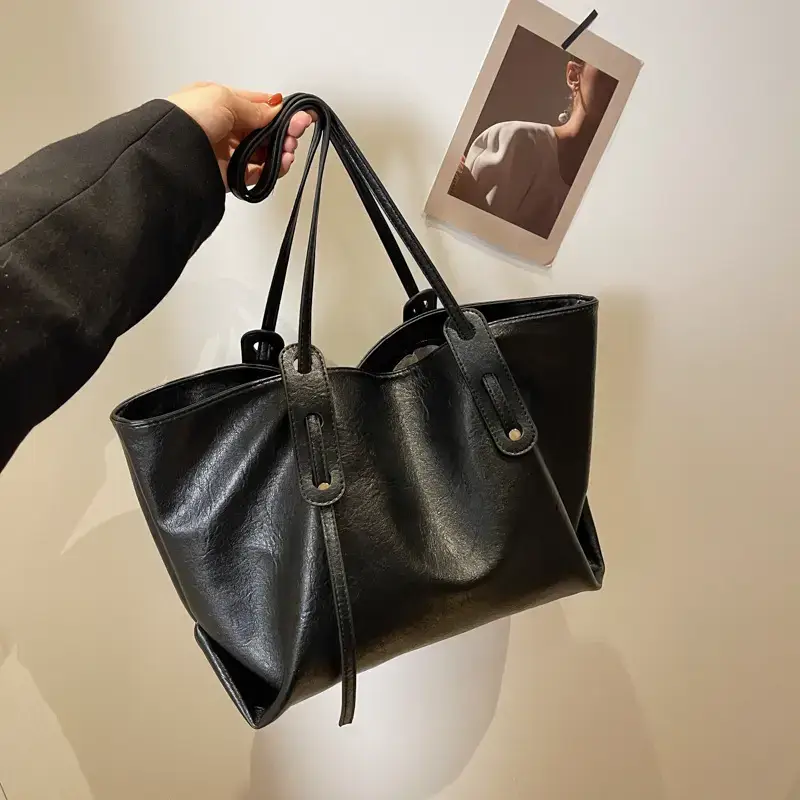 Korean Style Brown Leather Tote Bag for Women - Image 6