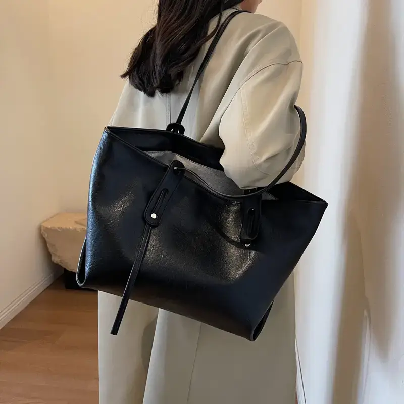 Korean Style Brown Leather Tote Bag for Women - Image 8
