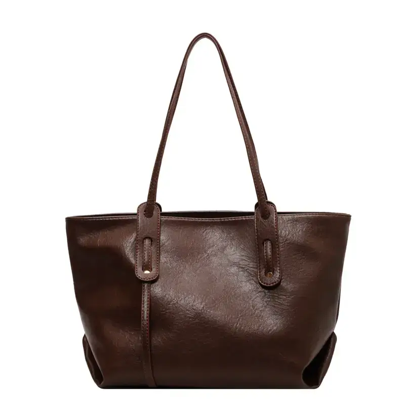 Korean Style Brown Leather Tote Bag for Women - Image 9