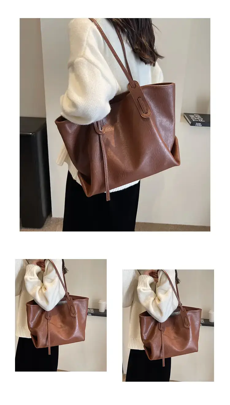 Korean Style Brown Leather Tote Bag for Women β feature 11