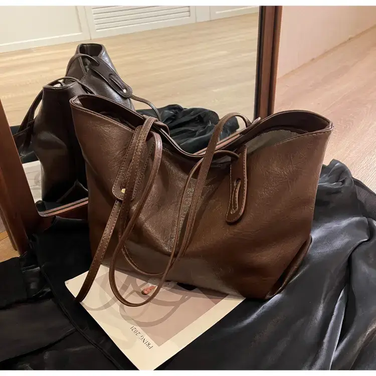 Korean Style Brown Leather Tote Bag for Women β feature 14