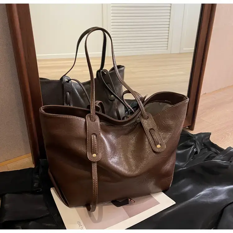 Korean Style Brown Leather Tote Bag for Women β feature 15