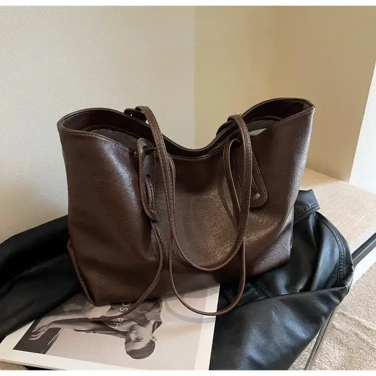 Korean Style Brown Leather Tote Bag for Women β feature 21