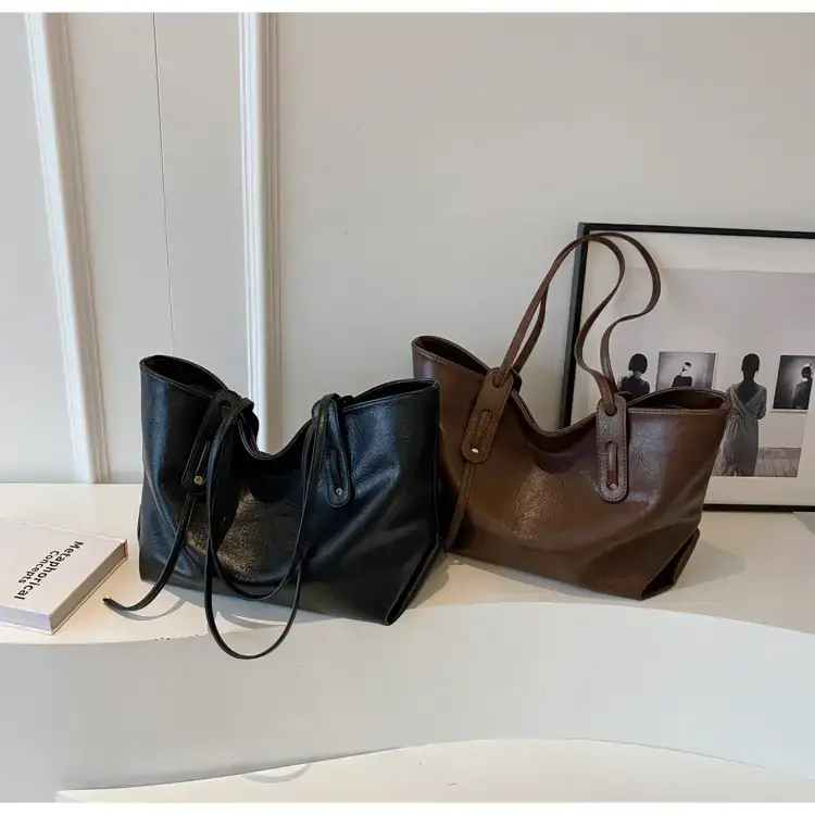 Korean Style Brown Leather Tote Bag for Women β feature 24