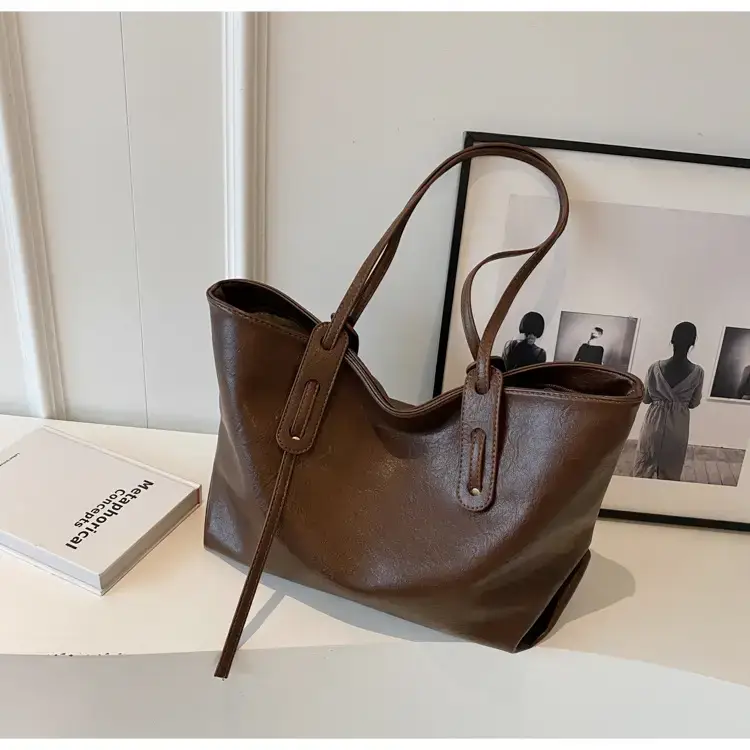 Korean Style Brown Leather Tote Bag for Women β feature 26