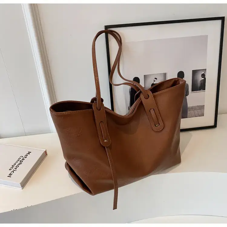 Korean Style Brown Leather Tote Bag for Women β feature 27