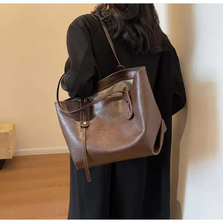 Korean Style Brown Leather Tote Bag for Women β feature 37
