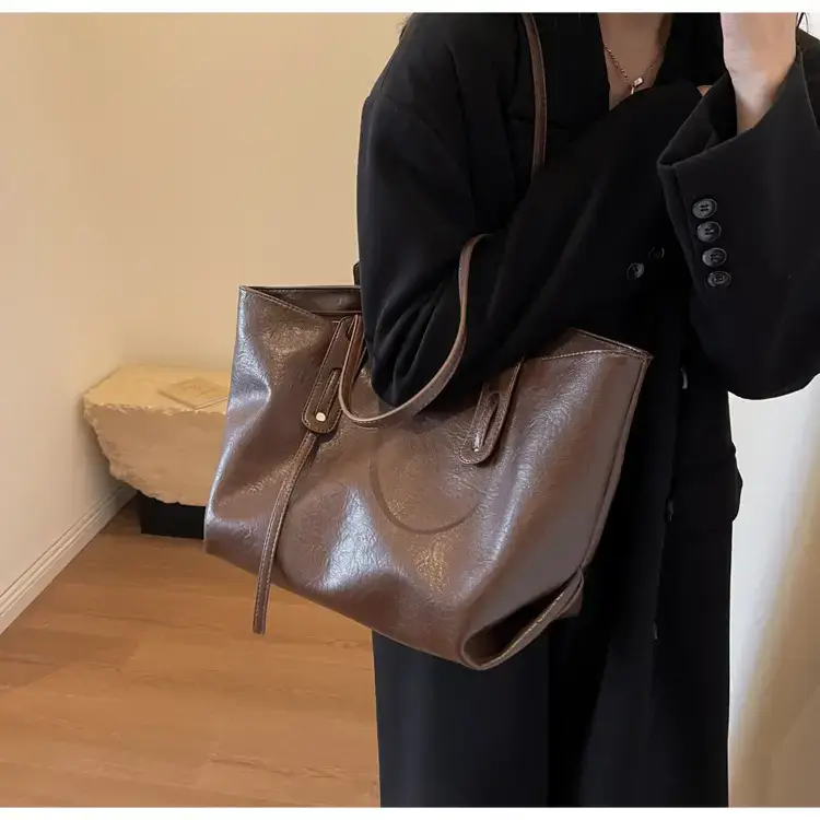 Korean Style Brown Leather Tote Bag for Women β feature 38
