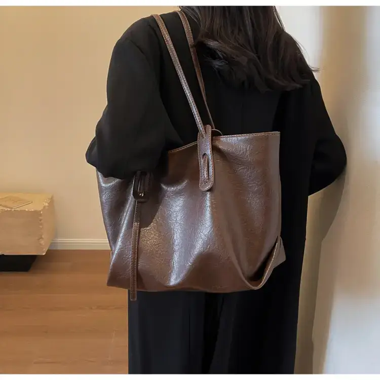Korean Style Brown Leather Tote Bag for Women β feature 39