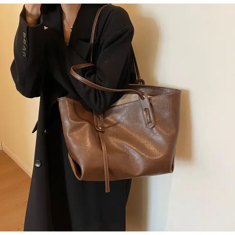 Korean Style Brown Leather Tote Bag for Women β feature 40