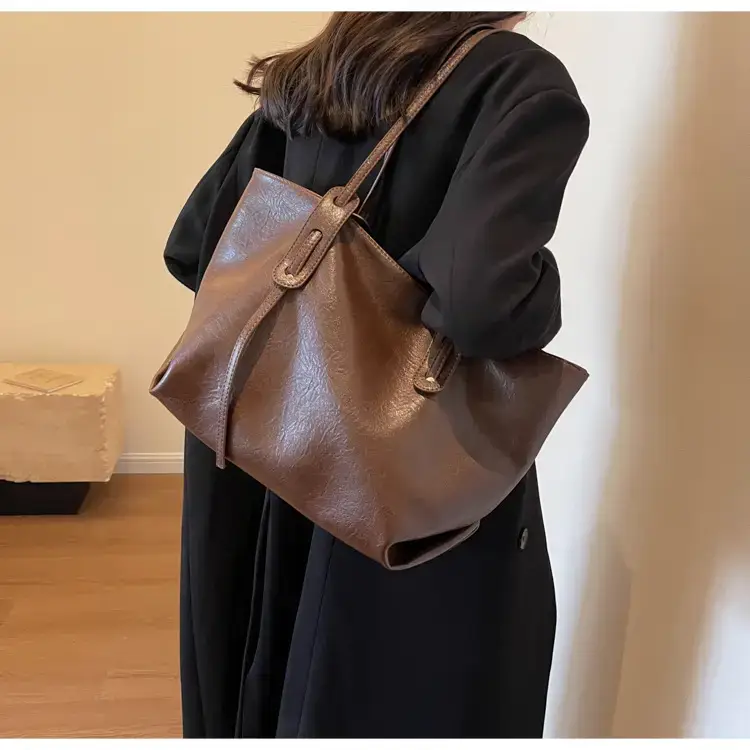 Korean Style Brown Leather Tote Bag for Women β feature 41